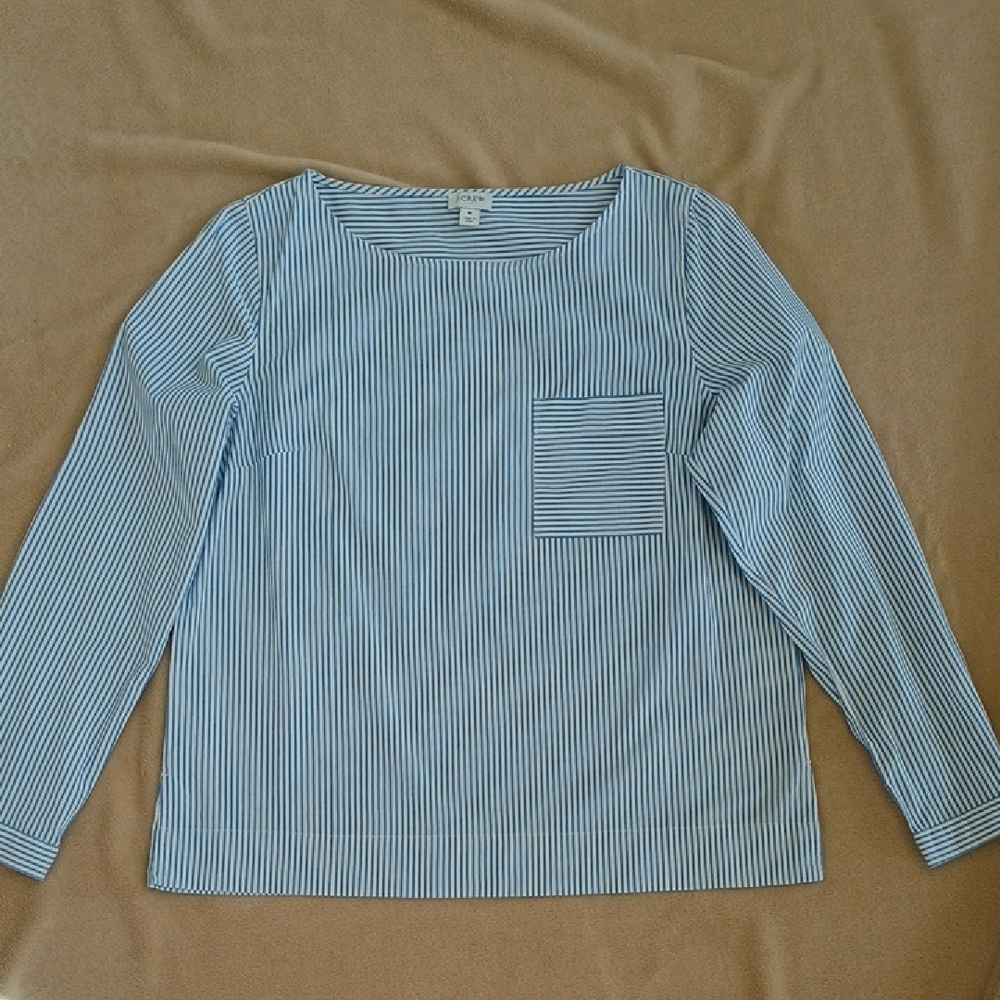 JCrew Organic Blue/White Striped Cotton Blouse